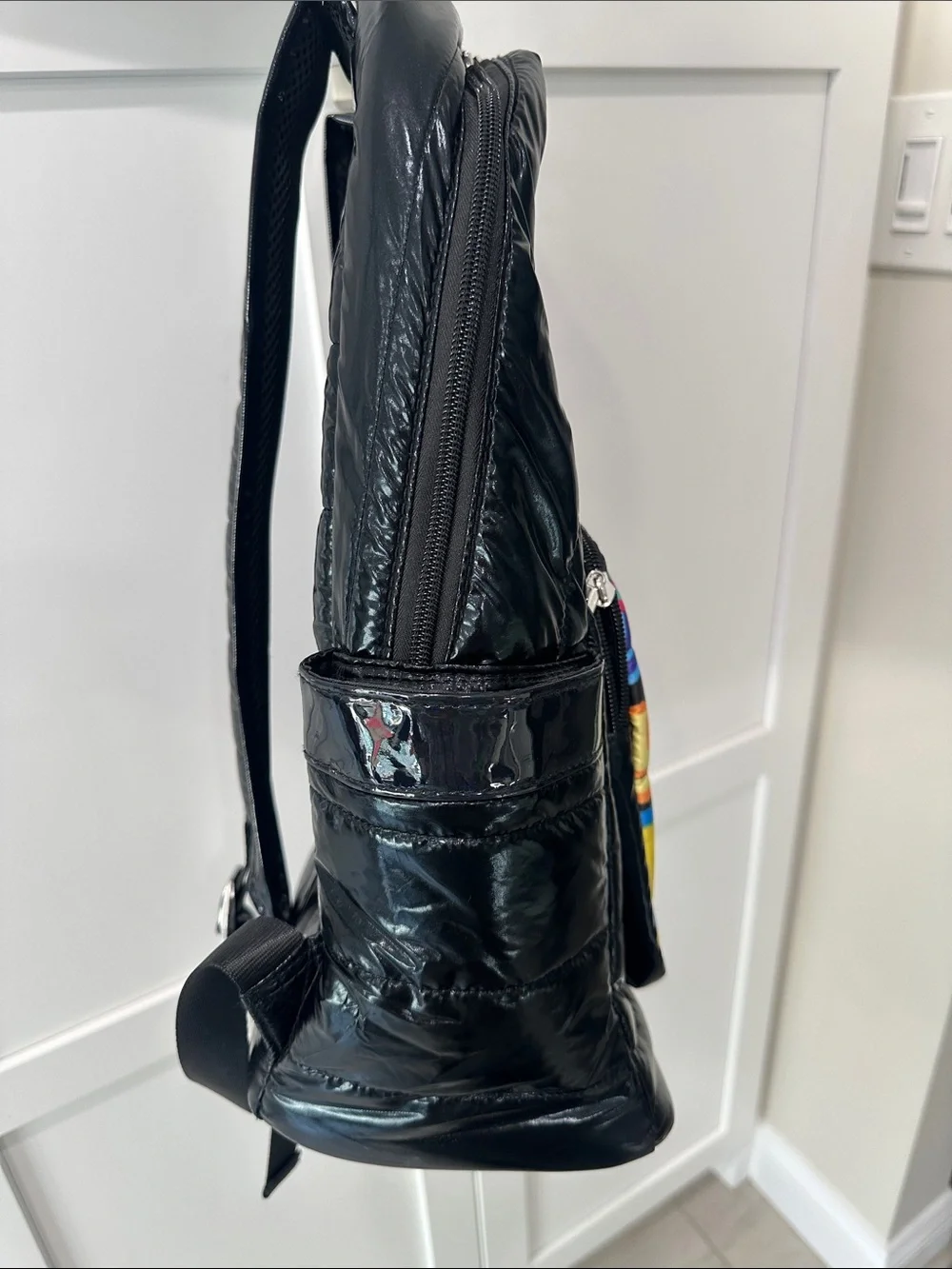 New Kids Black puffer  Backpack with Colorful Smile Print Front Pocket